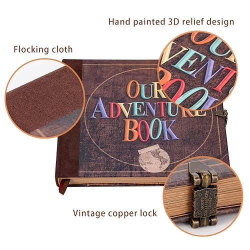 JIMBON Our Adventure Book Scrapbook Photo Album Retro Style Embossed Letter Cover Travel Diary Journal Scrap Book Kit For Couples,Memory Book For Anniversary Wedding thumbnail 6