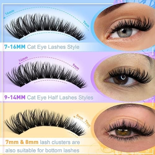 Pleell Lash Clusters 320 Pcs Individual Lashes Clusters 7-16 MM Cat Eye Wispy Eyelash Clusters D Curve 80D Cluster Eyelash Extensions Easy DIY Lash Extension at Home thumbnail 3
