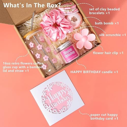 JTEWB Birthday Gifts For Women, Teen Girl, Her, Happy Birthday Gift Box For Girl, Women, Sister, Daughter, Friends, Cute Daisy Aesthetic Glass Cups Gift Set 7pcs thumbnail 3