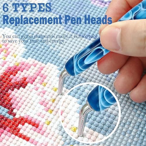 Heyseri Diamond Art Painting Pens, Ergonomic Diamond Painting Drill Pens Tools Accessories, Gem Art Pen Tools with Metal Tips for 5D Craft Nail (Blue) thumbnail 3