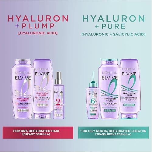 L'Oreal Paris Elvive Hyaluron + Pure Shampoo and Conditioner Set, Clarifying Shampoo and Rehydrating Conditioner with Salicylic Acid and Hyaluronic Acid, 1 Kit thumbnail 10