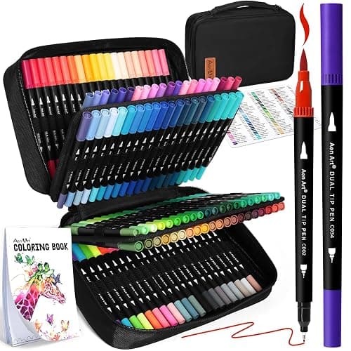 120 Colors Dual Tip Brush Pens Art Markers for Adult Coloring Books, Artist Drawing Sketch Markers Set with Fine & Brush Tip - Image 1