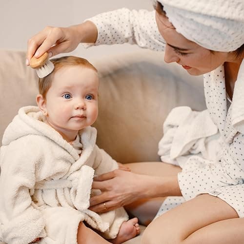 lampox Babyhaarbürste extra weich, Baby Erstausstattung Neugeborene mit weichen Ziegenhaaren, Milchschorf, Baby Haarbürste, Baby Pflegeset, Baby Geschenk, Kopfhautpflege, Kleinkinder, Babyzubehör thumbnail 7