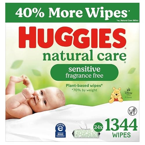 Huggies Natural Care Sensitive Baby Wipes, Unscented, Hypoallergenic, 99% Purified Water, 24 Soft Packs of 56 (1344 Wipes Total) - Image 1