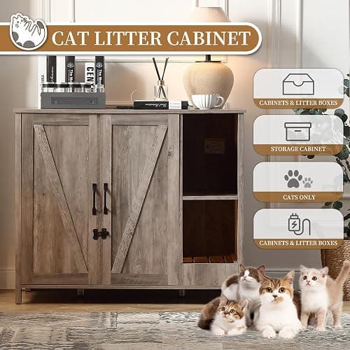 FOREST GRAVITY Cat Cabinet Litter Box Furniture Mobiletto per gatti lettiere Grande lettiera per gatti Arredamento moderno 105 * 68 * 89 cm Casa con porta e divisorio separato Grigio thumbnail 3