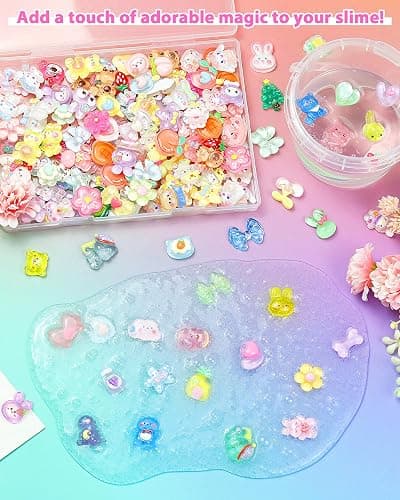 FIVEIZERO 100PCS Cute Slime Charms Bulk Set – Kawaii Flatback Resin Charms for Crafts, Mini Decoden Acrylic Embellishments for Phone Junk Cases, Scrapbooking & DIY Decoration (Pink) thumbnail 2