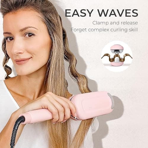 Curling Iron Hair Crimper Waver - TYMO ROVY Beach Waves Curling Wand, Ionic Deep Waver Hair Curler Tool with Ceramic 3 Barrel for Women, Dual Voltage, Anti-Scald, Easy to Use, Pink, 1.25 Inch thumbnail 2