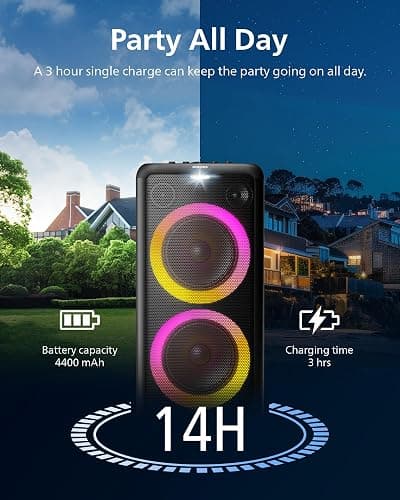 Philips X5206 bluetooth party speaker, portable with wheels, exciting light show, karaoke machine with microphone and Guitar Input, powerful bass & subwoofer, long playtime, perfect for outdoor events thumbnail 3