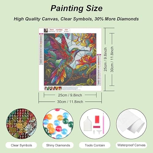 SJUTOUCI Hummingbird Diamond Painting Kits for Adults, Stained Glass Diamond Art Painting Kits, 5D Round Diamond Beads Art Craft for Home Decor Gift 11.8x11.8inch/30x30cm thumbnail 5