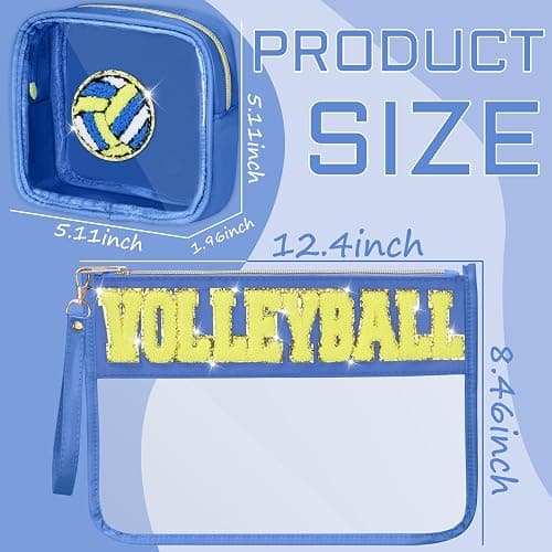 BuyCard 2 Pcs Volleyball Gifts Cosmetic Makeup Bag with Chenille Letter Patch, Clear Pouch PVC Organizer Purse, Waterproof Travel Bag, Portable Toiletry Storage Bag for Her Girls Friends Women thumbnail 2