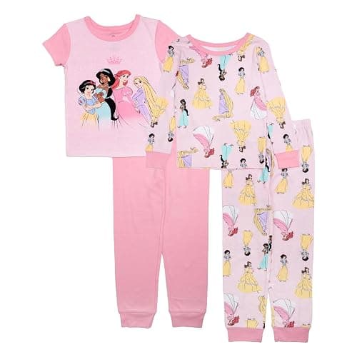 Disney Girls' 4-Piece Snug-fit Cotton Pajama Set, Soft & Cute for Kids - Image 1