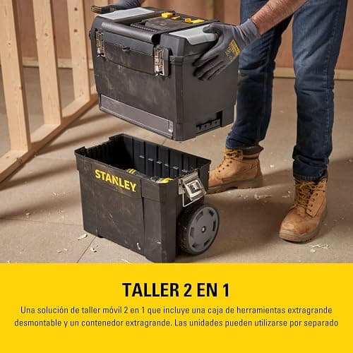STANLEY Mobile Work Centre Toolbox, taller rodante 2 en 1 con unidades apilables y caja de herramientas extraíble, 1-93-968 thumbnail 4