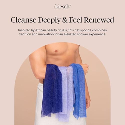 Kitsch African Net Sponge – Exfoliating Body Scrubber for Cleansing & Gentle Daily Exfoliation – Stretchable Bath Sponge for Hard-to-Reach Areas, Long-Lasting Shower Essential - Ocean Blue, 3 Pcs thumbnail 8