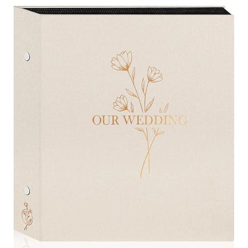 Lanpn Wedding Photo Album 4x6 600 Pocket Photos Slip in, Linen Cover Large Capacity Newlywed Marriage Album Hold 600 Horizontal Vertical Photos (Flower, Beige) - Image 1