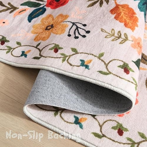 Rugcomf Area Rugs 9x12 Living Room Clearance Washable Boho Rug Non Slip Floral Vintage Low Pile Large Rug for Living Room, Bedroom, Farmhouse, Dining Room, Kids Playroom(Beige) thumbnail 3