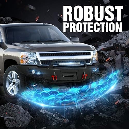 YZONA for Silverado 1500 Pickup Truck Front Bumper Compatible with 2007-2013 Chevy Chevrolet Silverado 1500 with 5 x LED Lights, Winch Plate, License Plate Frame, Sensor Holes & D-rings, Black thumbnail 6