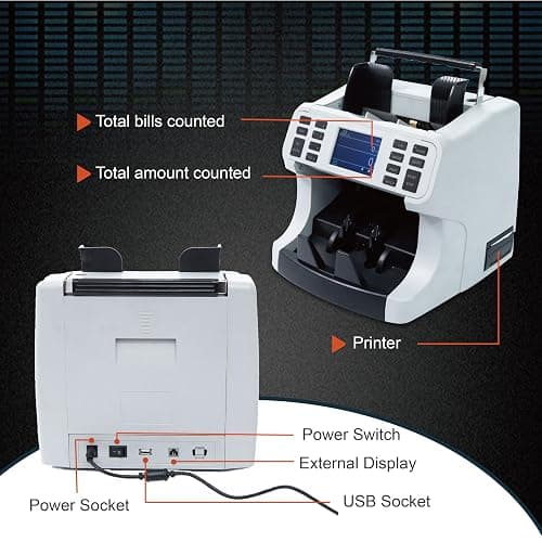 Oukeyer H-8700 Bank Grade Mixed Denomination Money Counter Machine, IMG/WL/UV/MG/IR/DD Counterfeit Detection, Bill Counter, Currecny Cash Counter, 3.5inch TFT Disaplay, Built-in Printer thumbnail 5