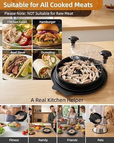 10" Chicken Shredder with Tray, Large Meat Shredder Tool Twist with Brush,BPA Free Meat Grinder, Visible Chicken Shredder Machine, Strong Anti-Slip Strip, Suitable for Pork, Beef, Chicken (Black) thumbnail 7