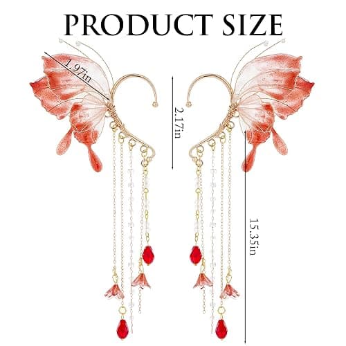 FRESHME Butterfly Elf Ear Cuffs - Fairy Ear Cuffs with Tassel Non Pierced Mermaid Ears for Women Renaissance Accessories thumbnail 5