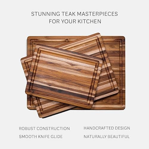 Teakhaus Cutting Board - Medium (M) Wood Cutting Board with Juice Groove and Grip Handles - 18”L x 14”W - Thin, Lightweight, Reversible Teak Edge Grain Wood - Knife Friendly - FSC Certified thumbnail 8