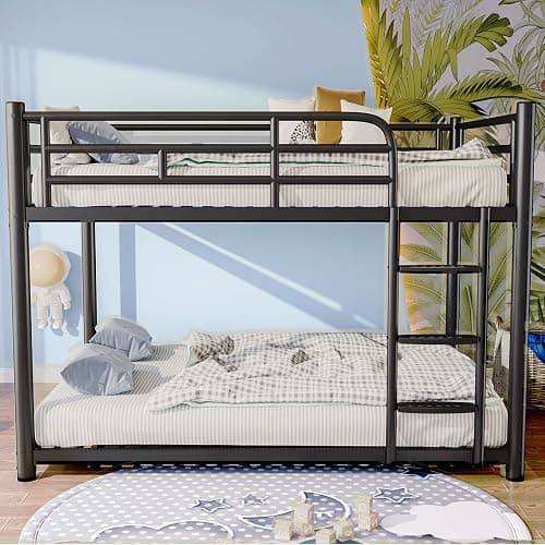 KAIFAM Metal Bunk Bed, Full Over Full Bunk Beds, Full Size Bunk Bed with Safety Guardrail and Ladder, Twin Bunk Beds, No Box Spring Needed, Noise Free for Apartment, Bedroom (Black) thumbnail 6