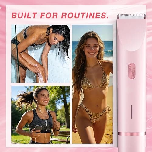 AMURS Bikini Trimmer for Women, Dual-Head Electric Body Hair Trimmer for Sensitive Areas, IP67 Waterproof Rinsable, USB-C Rechargeable Groomer for Bikini Line, Underarms, Legs & Face, Soft Pink thumbnail 6
