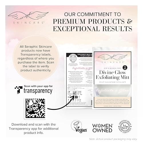 Seraphic Skincare (Original) Divine Glow Exfoliating Mitt (2pcs) – 100% Vegan Viscose Traditional Body Scrub Glove Kessa Korean Washcloth – Body Exfoliator for Self-Tan Removal & Keratosis Pilaris thumbnail 6