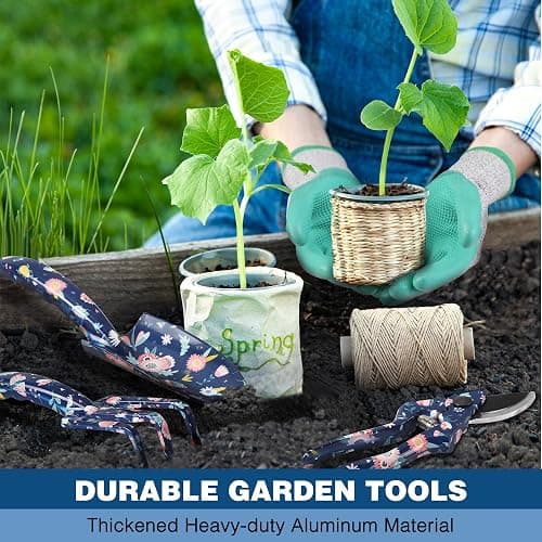 WORKPRO 5PCS Garden Tool Set, Aluminum Heavy Duty Gardening Tool Set with Garden Tool Bag, Outdoor Garden Hand Tools, Blue Insect and Flower thumbnail 2