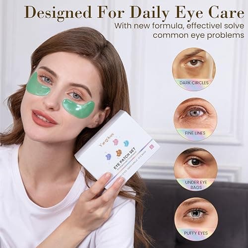 Yargkos 32 Pairs Under Eye Patches, Hydrating Eye Masks for Dark Circles Puffiness Puffy Eyes, Anti Wrinkle Collagen Undereye Pads, 32 Sets Travel Skincare Face Gel (24K Golden+Blue+Pink+Green) thumbnail 3