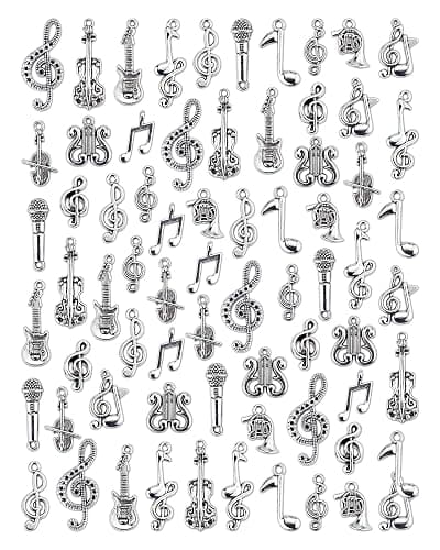 JIALEEY Music Charms Multistyle Musical Instrument Notes Symbols Pendants DIY for Necklace Bracelet Earrings Jewelry Making and Crafting Antique Silver 70PCS - Image 1