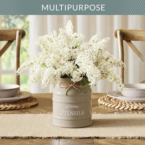 Barnyard Designs Ceramic Farmhouse Utensil Holder for Kitchen Counter, Large Rustic Utensil Crock, Countertop Cooking Tool Spatula Organizer, 6.75” (Taupe) thumbnail 8