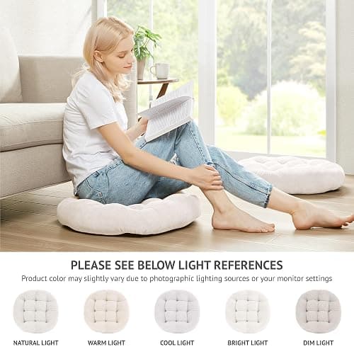 Degrees of Comfort Meditation Floor Pillow, Round Large Pillows Seating for Adults, Tufted Corduroy Cushion for Living Room Tatami, Beige 22 Inch thumbnail 3