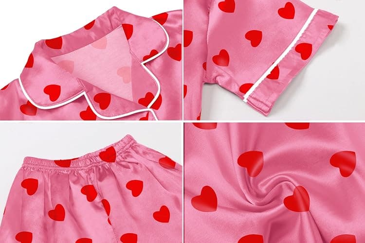 Umeyda Women & Girls Pajamas Set, Soft Satin Lightweight Silk Button-Down Top with Shorts 2 Piece PJS for Mom Boys Kids Gifts thumbnail 7