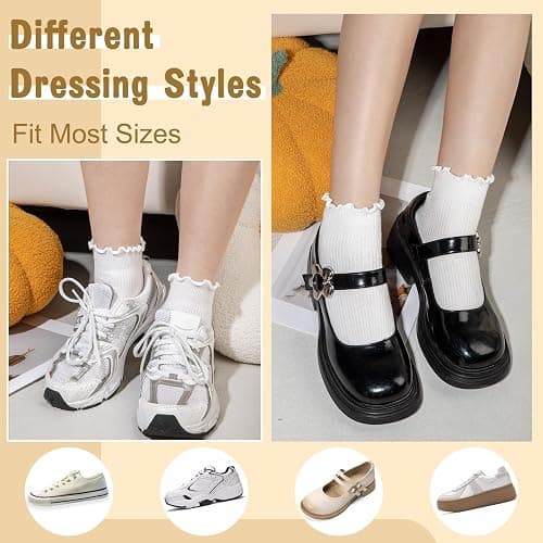 Justay 8 Pairs Ruffle Socks Woman Cute Frilly Soft Cotton Crew Ankle Socks for Women Gifts thumbnail 5