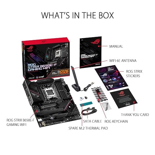 ASUS ROG Strix B650E-F Gaming WiFi AMD Ryzen AM5 ATX motherboard, 12 + 2 power stages, DDR5, three M.2 slots, PCIe 5.0, WiFi 6E, 2.5G LAN, USB 3.2 Gen 2x2 Type-C port, and Aura Sync RGB thumbnail 6