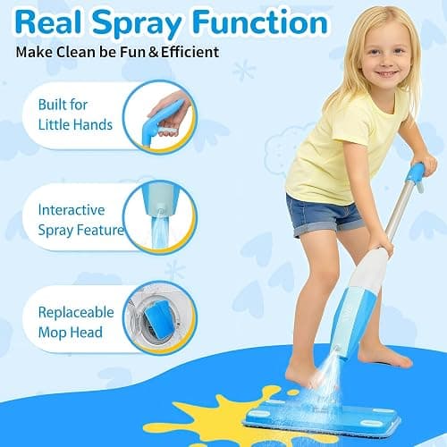 HWZ Kids Cleaning Set, Make Chores Fun! Real Working Toddler Cleaning Toy with Mini Spray Mop & Broom Dustpan Set, Pretend Play Montessori Housekeeping Toys, Ideal Gift for Girls Boys Age 3+ thumbnail 4