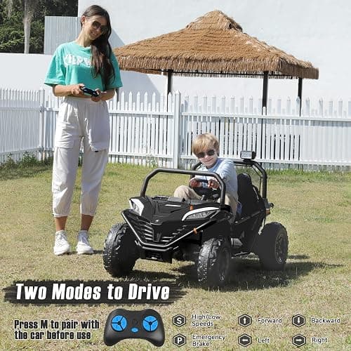 ELEMARA 2 Seater Ride On Car for Kids Gift,12V 10AH Electric Off-Road Truck,4MPH Large Car,Side by Side Vehicle Max 140lbs with Remote Control,LED Light,Bluetooth,3 Speeds,2 Spring Suspension,Black thumbnail 5