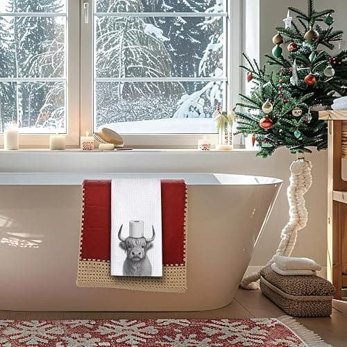 Threegoat Funny Cute Highland Cow Hand Towels for Bathroom,1 PCS Cow Decor Farmhouse Kitchen Towels,Animal Decorative Towels for Western Country,pet Gifts for Women, Pet Owners Housewarming - B02 thumbnail 8