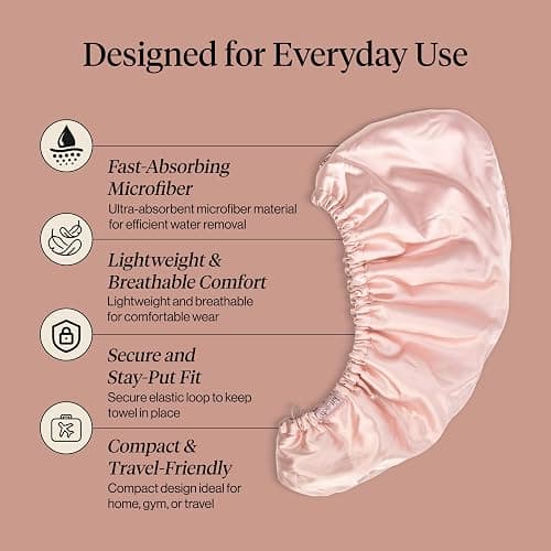Kitsch Microfiber Hair Towel Wrap for Women - Satin Blush | Ultra Absorbent Microfiber Bath Towel for Wet, Curly, Long or Short Hair, Anti-frizz Hair Wrap thumbnail 4