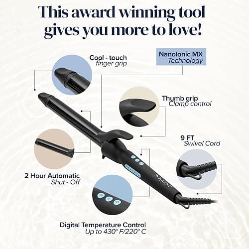 Bio Ionic Long Barrel Styler, 1" Curling Iron with Moisture Heat Technology & NanoIonic MX, Verstatile Curling Wand with Longer Barrel for Large Sized Soft Curls & Waves thumbnail 3