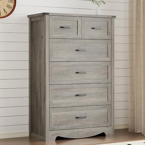 BORNOON Tall 6-Drawer Dresser for Bedroom, Modern Wooden Chest of Drawers with Metal Handles, Anti-Tipping Design, Sturdy and Stable Storage Organizer for Living Room, Entryway, Home Office thumbnail 5