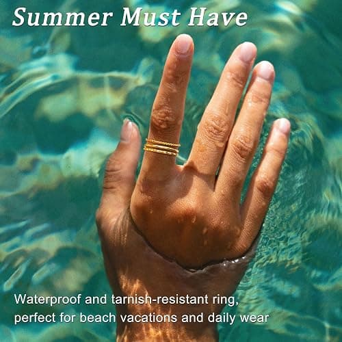 Gokeey Gold Rings for Women Non Tarnish, Dainty 14K Gold Plated Stackable Thin Thumb Ring Set Trendy Pinky Wedding Bands Engagement Rings for Women Size 3 4 5 6 7 8 9 10 11 thumbnail 6