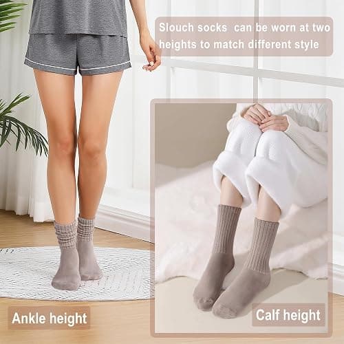 Toetally Womens Slouch Crew Socks Cozy Cotton Retro Ribbed Calf Scrunch Boot Socks for Casual Athletic 3 Pairs thumbnail 2