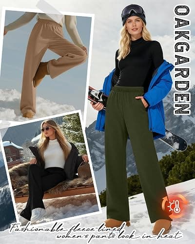 Oakgarden 3 Pack Womens Fleece Lined Sweatpants Wide Leg Warm Thermal Baggy Pants Lounge Straight Leg Sweatpants with Pockets thumbnail 2