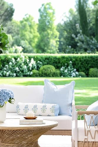 Hofdeco Premium Coastal Grandmillennial Patio Indoor Outdoor Bolster Pillow Cover Only, 6"x20" Water Repellent for Backyard, Couch, Poolside, Baby Blue Print Flower thumbnail 2