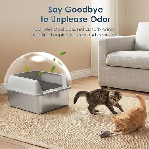 Suzzipaws Stainless Steel Litter Box with Lid, 17.3”×13.4”×9" Kitty Litter Box for Kittens & Small Pets, High Sides Metal Cat Litter Box for Leak Proof, Easy to Clean, Non-Stick, Odor Control thumbnail 7