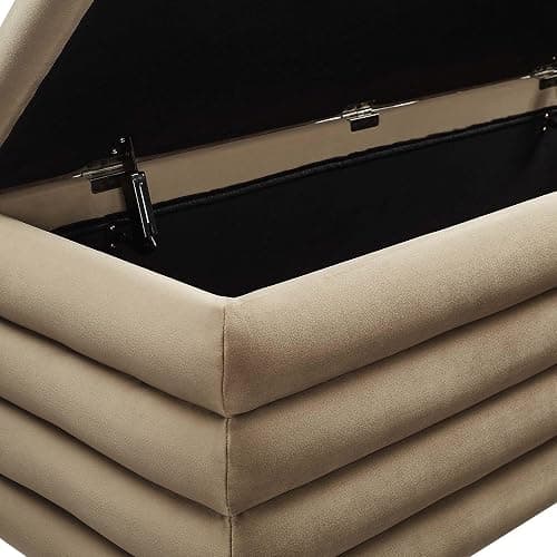 Modway Mezzo 46 Inch Performance Velvet Upholstered Storage Bench in Taupe - Channel Tufted Ottoman for Bedroom, Entryway - Versatile Bed and Living Room Bench with Storage thumbnail 7