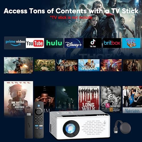 TMY 1080P Full HD Portable Mini Projector, Upgraded Bluetooth Movie Projector with Screen, Compatible with TV Stick Smartphone/HDMI/USB, Indoor & Outdoor Use thumbnail 6