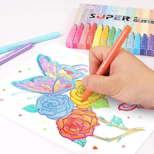 HANKU Glitter Highlighter Markers, 16-Count, Chisel Tip Glitter Highlighters Assorted Colors, Sparkly Markers for Adult Coloring Journaling Art Supplies thumbnail 2