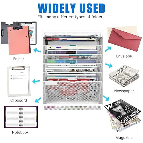 LQPAFZ 7 Tier Magnetic File Holder, No Drilling Wall File Organizer for File Cabinets Whiteboard Refrigerator,Office,Classroom, Hanging Paper Folder Holder, White thumbnail 8